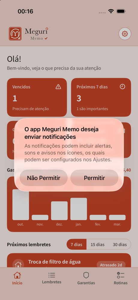 Painel com compromissos e previsão de gastos